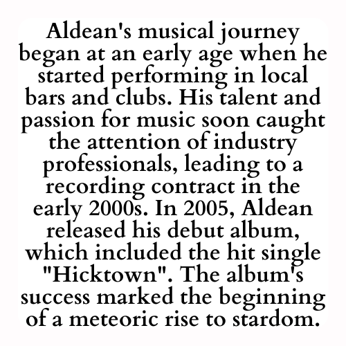 Aldean's musical journey began at an early age when he started performing in local bars and clubs. His talent and passion for music soon caught the attention of industry professionals, leading to a recording contract in the early 2000s. In 2005, Aldean released his debut album, which included the hit single Hicktown. The album's success marked the beginning of a meteoric rise to stardom.